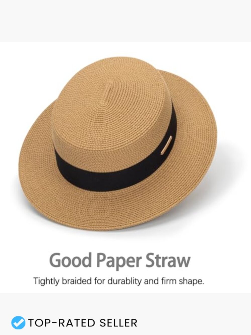 Straw Boater Summer Sun Hat - Wide Brim Fedora Panama Beach Hat Adjustable - Picture 3 of 7